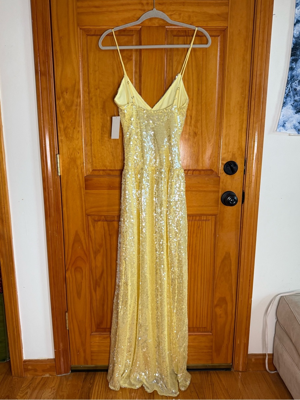 Show Me Your MuMu Gwen Maxi Dress Yellow Shimmery Sequins Mermaid NEW - Picture 7 of 11